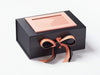Example of Rose Gold Ribbon Featured on Black A5 Deep Gift Box with Rose Gold Photo Frame