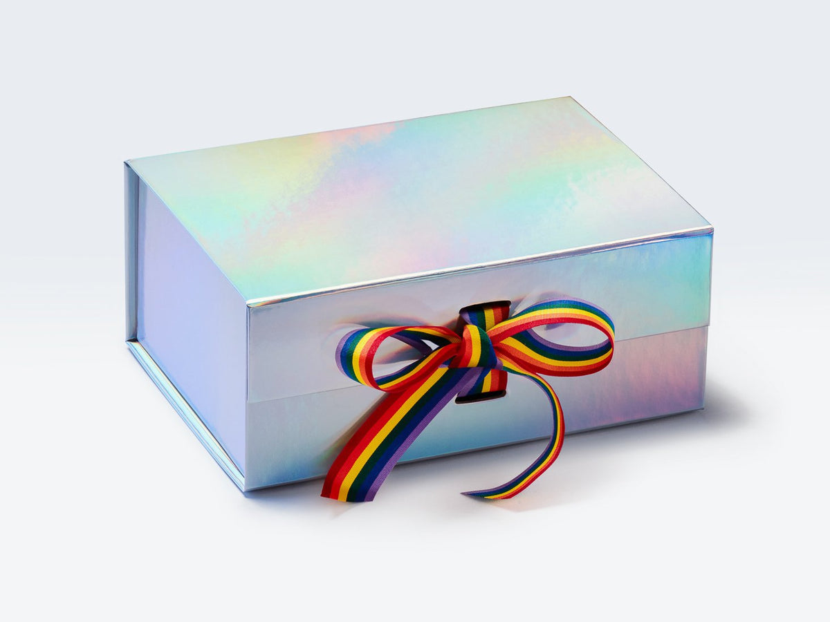 A5 Deep Rainbow Gift Box Featured with Rainbow Stripe Ribbon