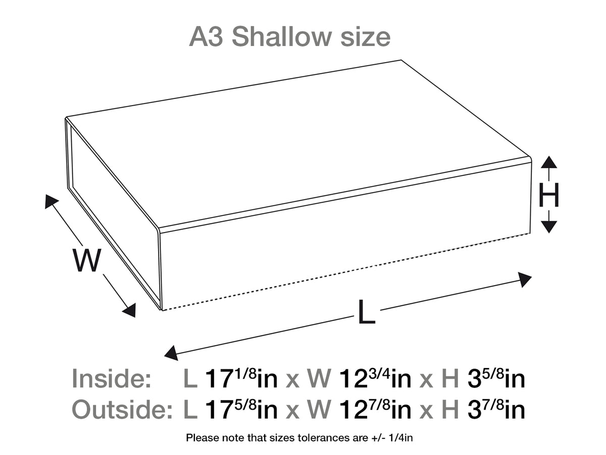 White A3 Shallow Gift Box Sample Assembled Size in Inches