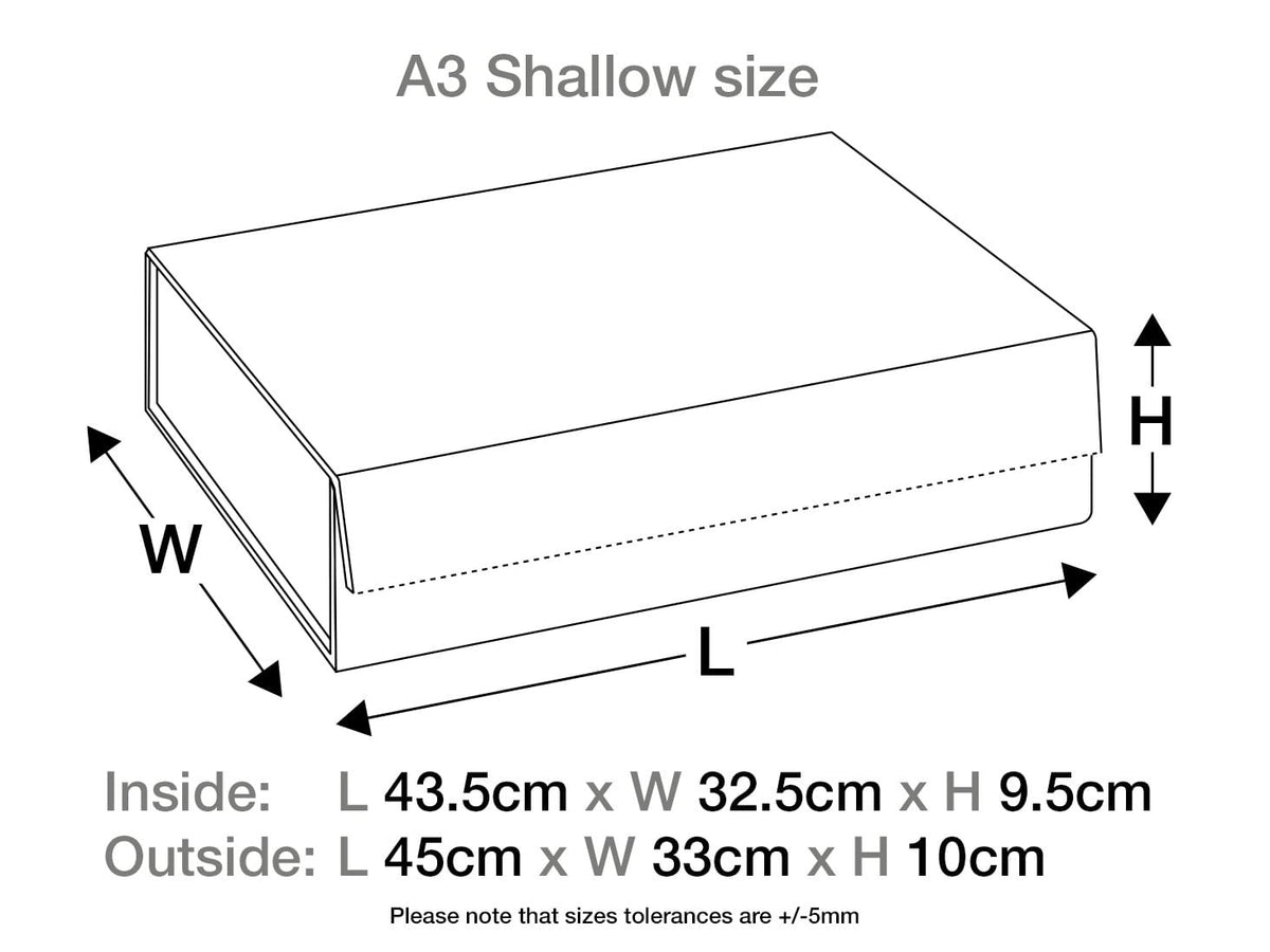 White A3 Shallow Gift Box Assembled Size in Centimeters