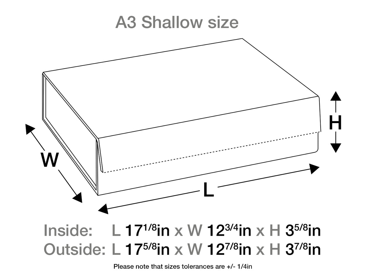 White A3 Shallow Gift Box with Ribbon Assembled Size in Inches
