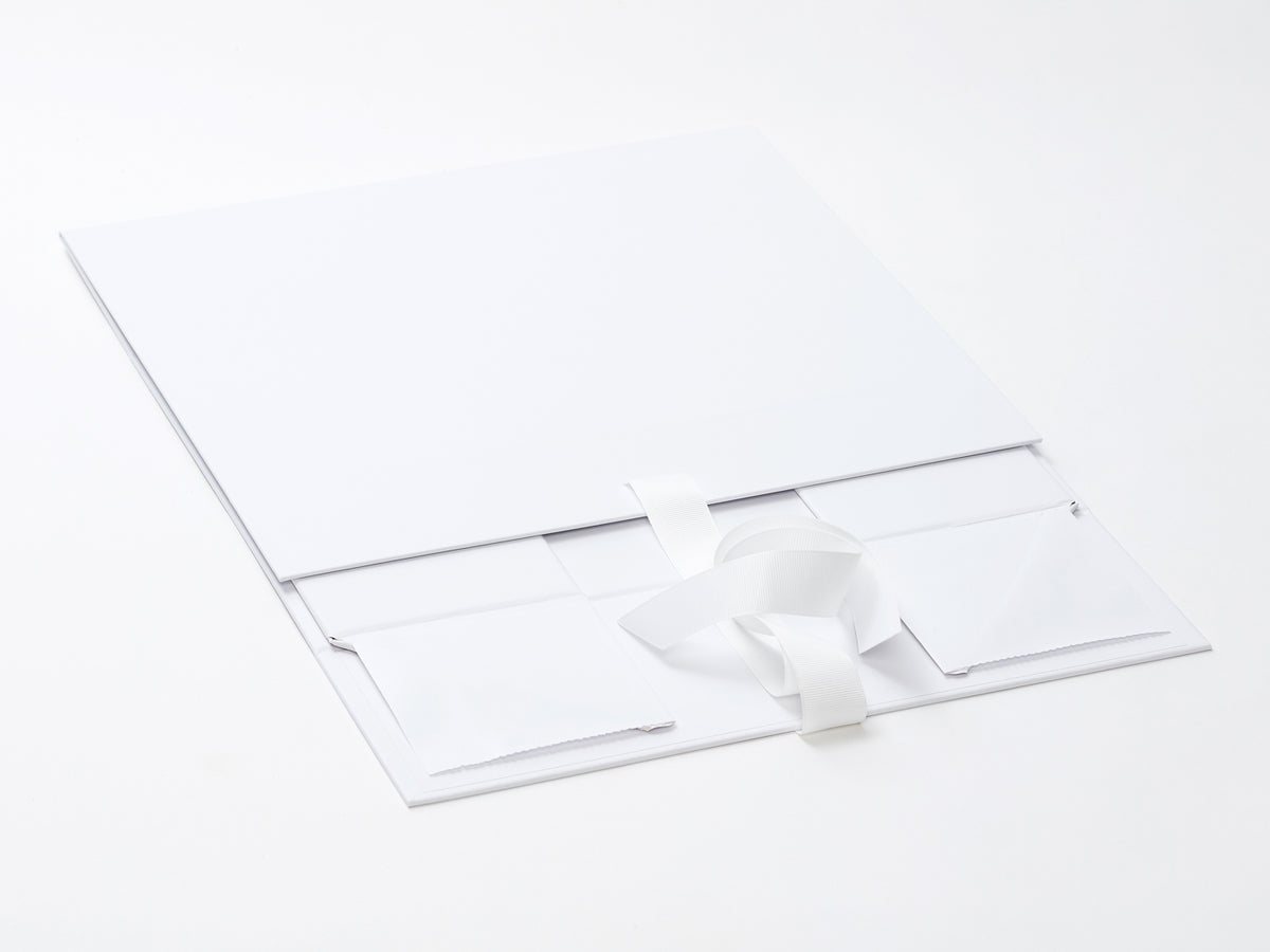 White A4 Deep Gift Box With Fixed Ribbon Supplied Flat