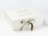 Example of Deep Sage Ribbon Double Bow Featured on Ivory A4 Deep Gift Box with Ivory Photo Frame