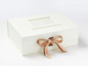 Example of Tan and Fossil Brown Double Ribbon Bow Featured on Ivory A4 Deep Gift Box with Ivory Photo Frame