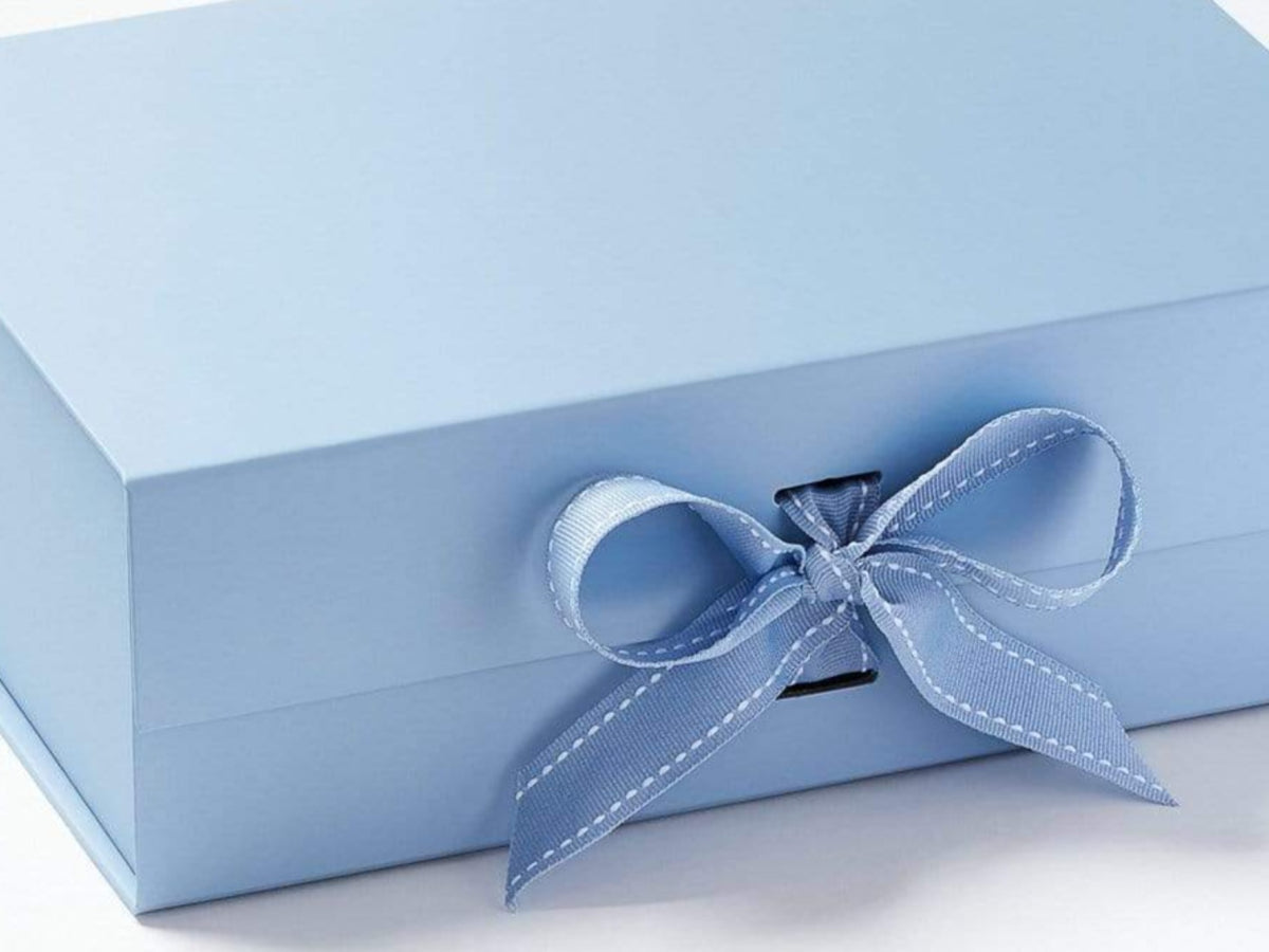 Pale Blue A4 Deep Gift Box Sample Ribbon Detail