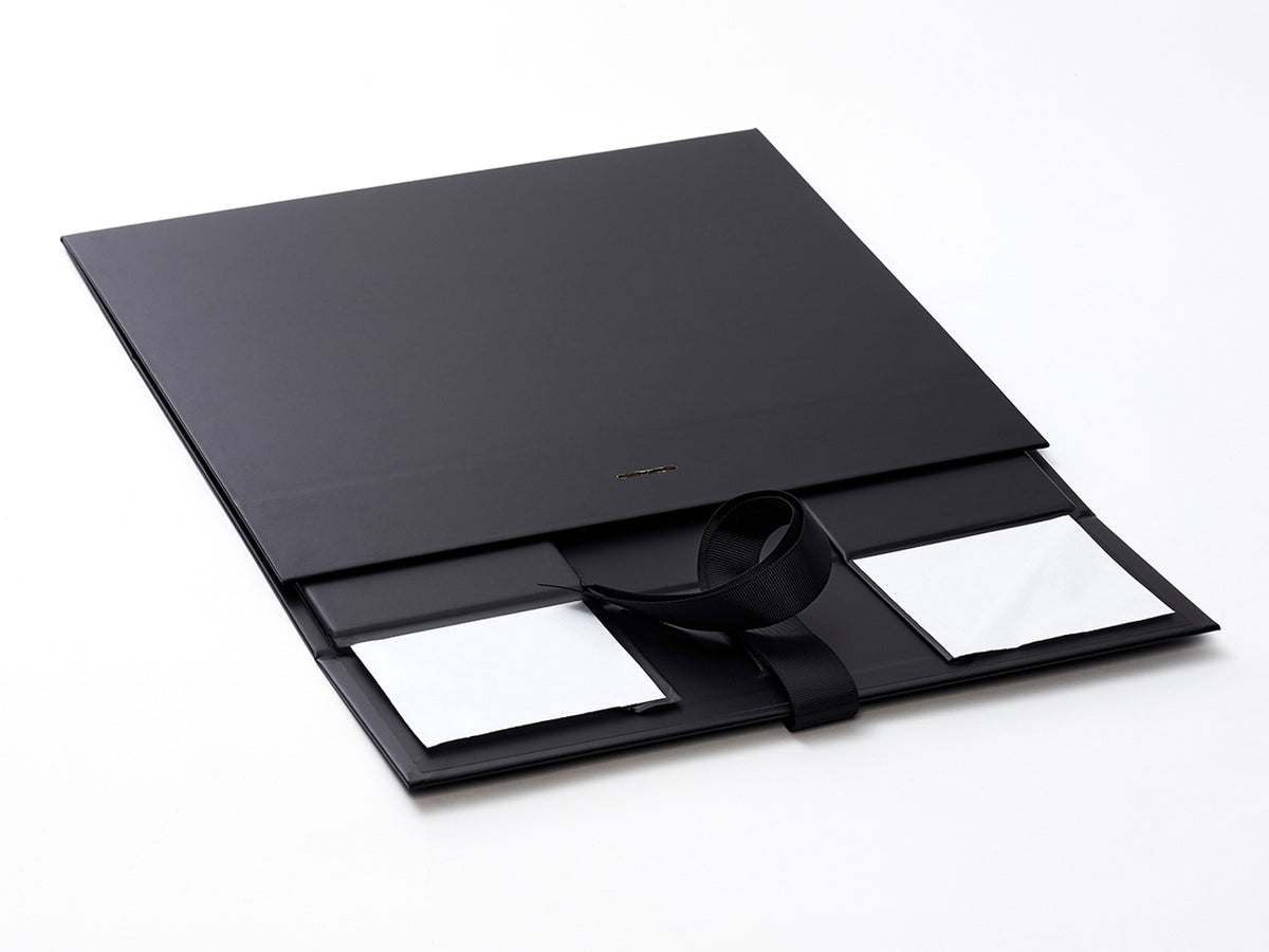 Black A4 Deep Folding Gift Box With Changeable Ribbon Supplied Flat