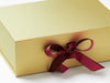 Gold Gift Box Featuring Friar Brown and Rosewood Double Ribbon Bow