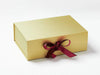Gold A4 Deep Gift Box Featured with Friar Brown and Rosewood Double Ribbon Bow