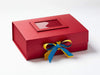 Example of Maize and Dress Blue Double Ribbon Bow Featured on Red A4 Deep Gift Box with Red Photo Frame