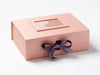 Example of Thistle and Plum Purple Double Ribbon Bow Featured on Rose Gold Gift Box with Rose Gold Photo Frame