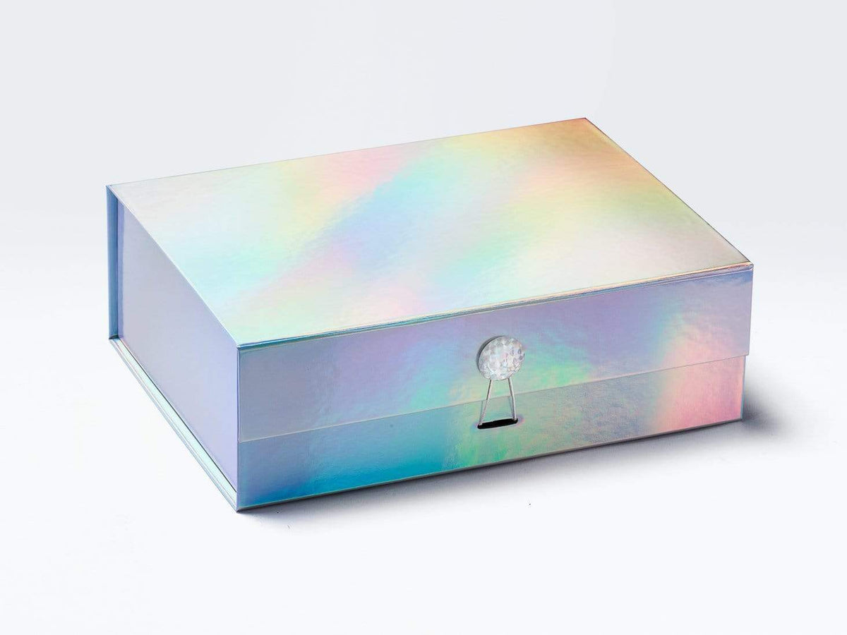 Holographic Rainbow A4 Deep Gift Box Featured with Rainbow Crystal Decorative Closure
