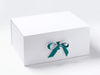 Mallard Green and White Double Ribbon Bow Featured on White A3 Deep Gift Box