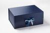 Example of Porcelain and Bluebell Blue Double Ribbon Bow Featured on Navy A3 Deep Gift Box