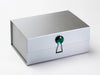 Silver A5 Deep Gift Box Featuring Emerald Gemstone Decorative Closure