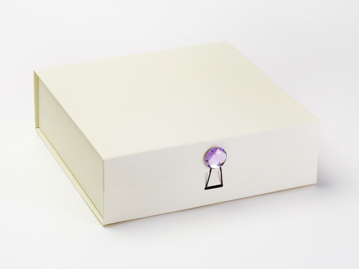 Large Ivory Folding Gift Box featured with Purple Sapphire Gemstone Closure