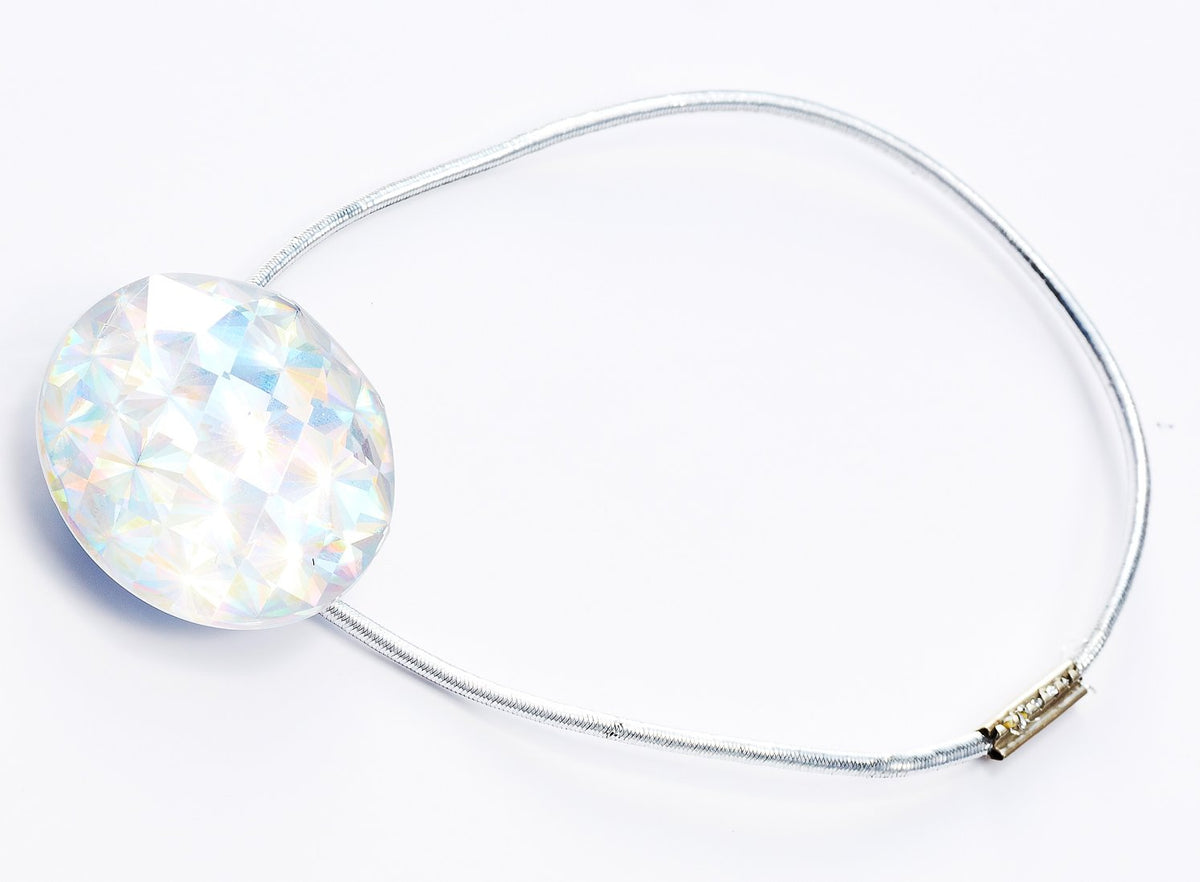 Rainbow Crystal Gemstone Closure with Silver Elastic