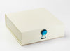 Blue Tourmaline Gemstone Gift Box Closure Featured on Ivory Medium Gift Box