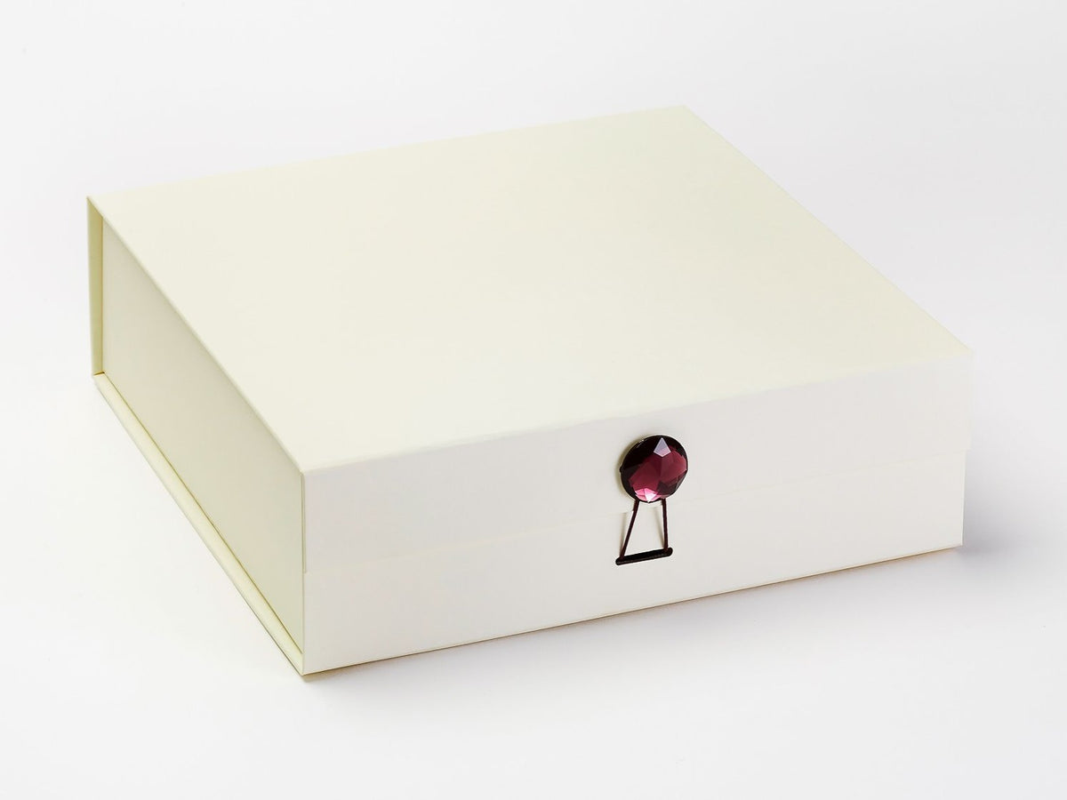 Garnet Gemstone Gift Box Closure on Ivory Large Gift Box