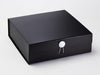 White Facet Dome Gift Box Closure Featured on Black Large Gift Box