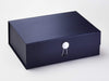 Navy Blue A4 Deep Gift Box Featuring White Facet Dome Decorative Closure