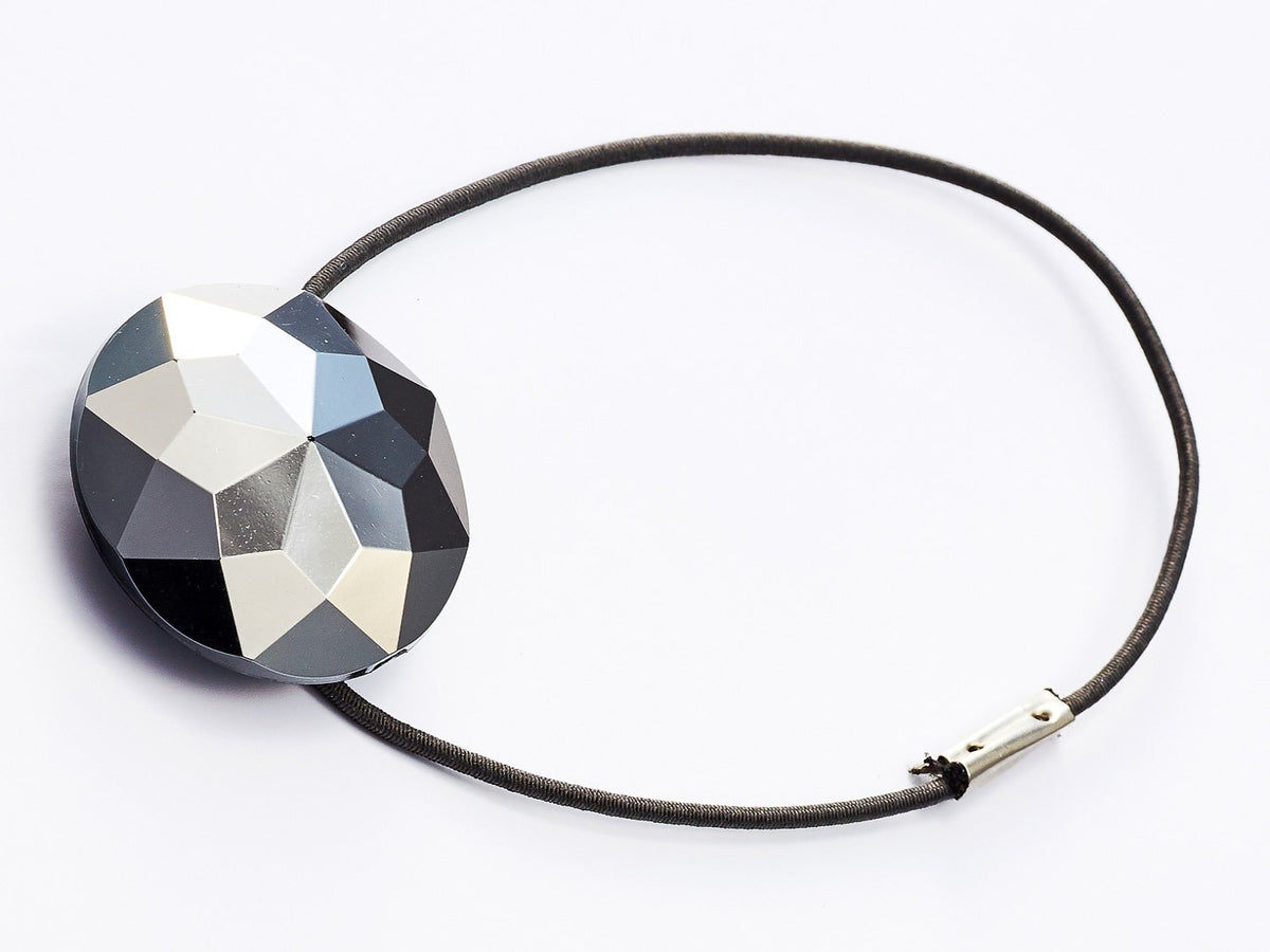 Pyrite Facet Cut Gift Box Closure with Grey Elastic