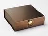 Metallic Gold Smooth Dome Gift Box Closure Featured on Bronze Large Gift Box