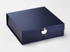 Navy Blue Gift Box Featuring Silver Dome  Decorative Closure