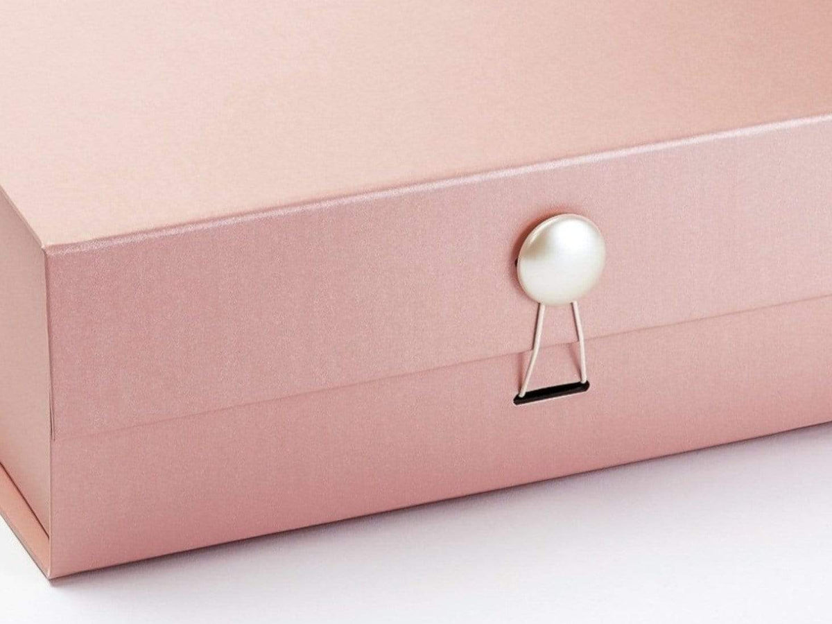 Rose Gold Gift Box Featured With Pearl Dome Decorative Closure