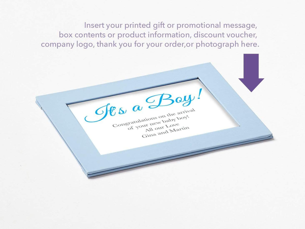 Pale Blue Photo Frame Assembled with Example of Your Custom Printed Insert