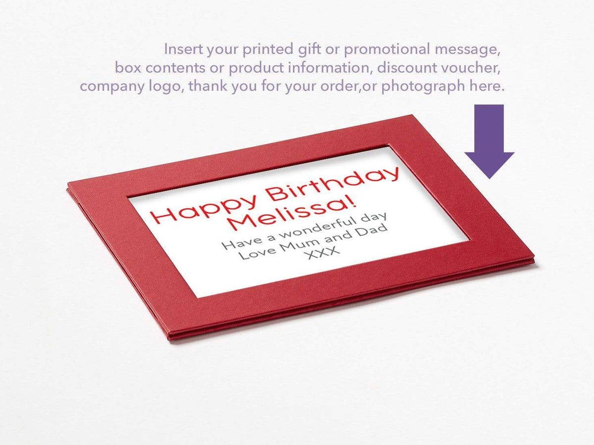 Red Photo Frame Assembled with Example of Your Own Printed Insert
