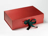 A4 Deep Pearl Red Slot Gift Box Featured with Spruce Green Ribbon