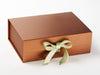 Copper Gift  Box Featuring Double Ribbon Buttermilk and Spring Moss
