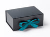 Black A5 Deep folding gift box with Slots and Misty Turquoise Ribbon