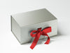 Silver A5 Deep Gift Box featured with Bright Red Grosgrain Ribbon
