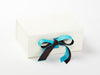 Ivory Gift Box Featuring Licorice and Misty Turquoise Double Ribbon Bow