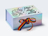 Rainbow Gift Box Featuring Custom Black Printed Design and Rainbow Stripe Ribbon