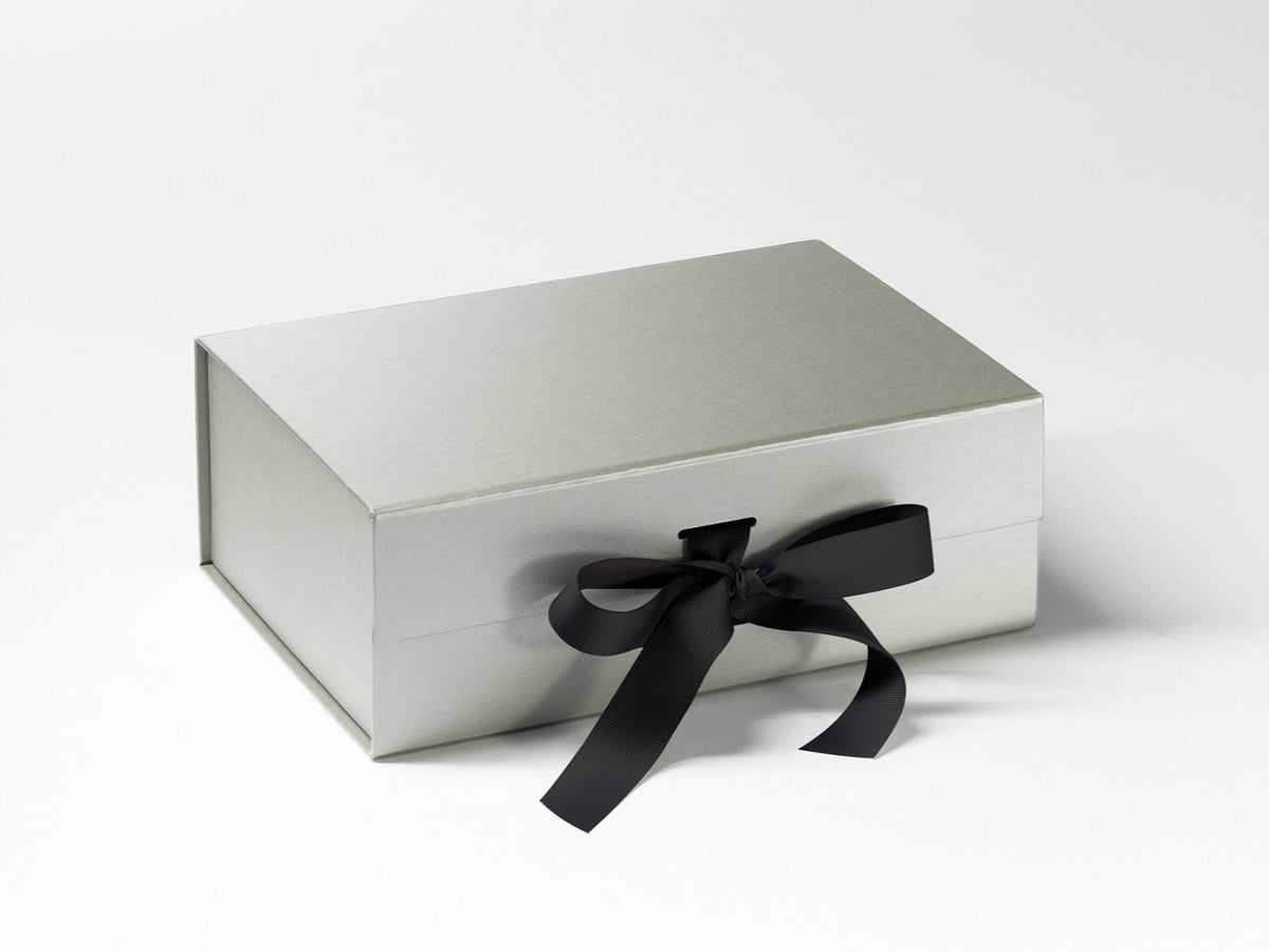 Silver Gray A5 Deep Gift Box Featured with Black Ribbon