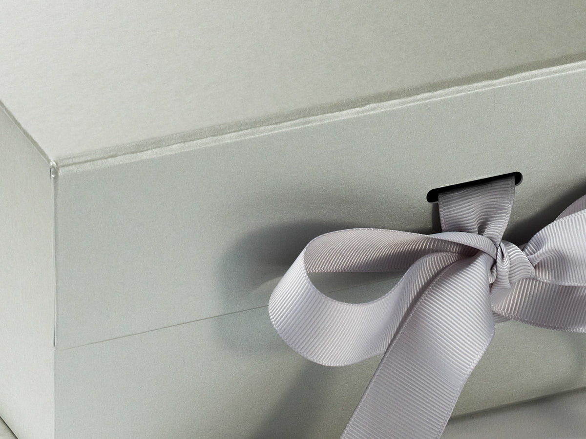 Silver A5 Deep Gift Box Ribbon Detail from Foldabox