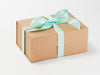 Example of Aqua Recycled Satin Ribbon on Natural Kraft A5 Deep Gift Box