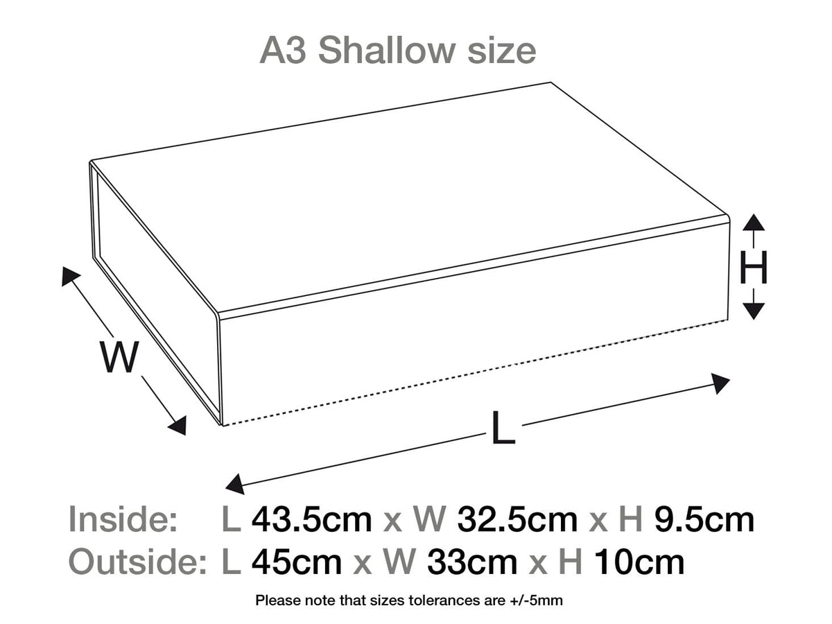 Black A3 Shallow Assembled Gift Box Size Line Drawing