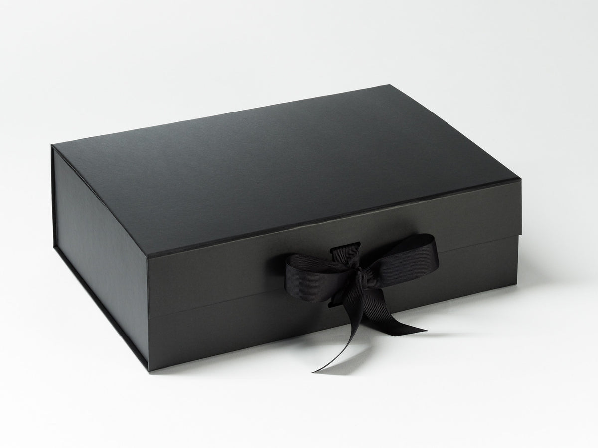 Black A4 Deep Folding Magnetic Closure Gift Box with changeable ribbon