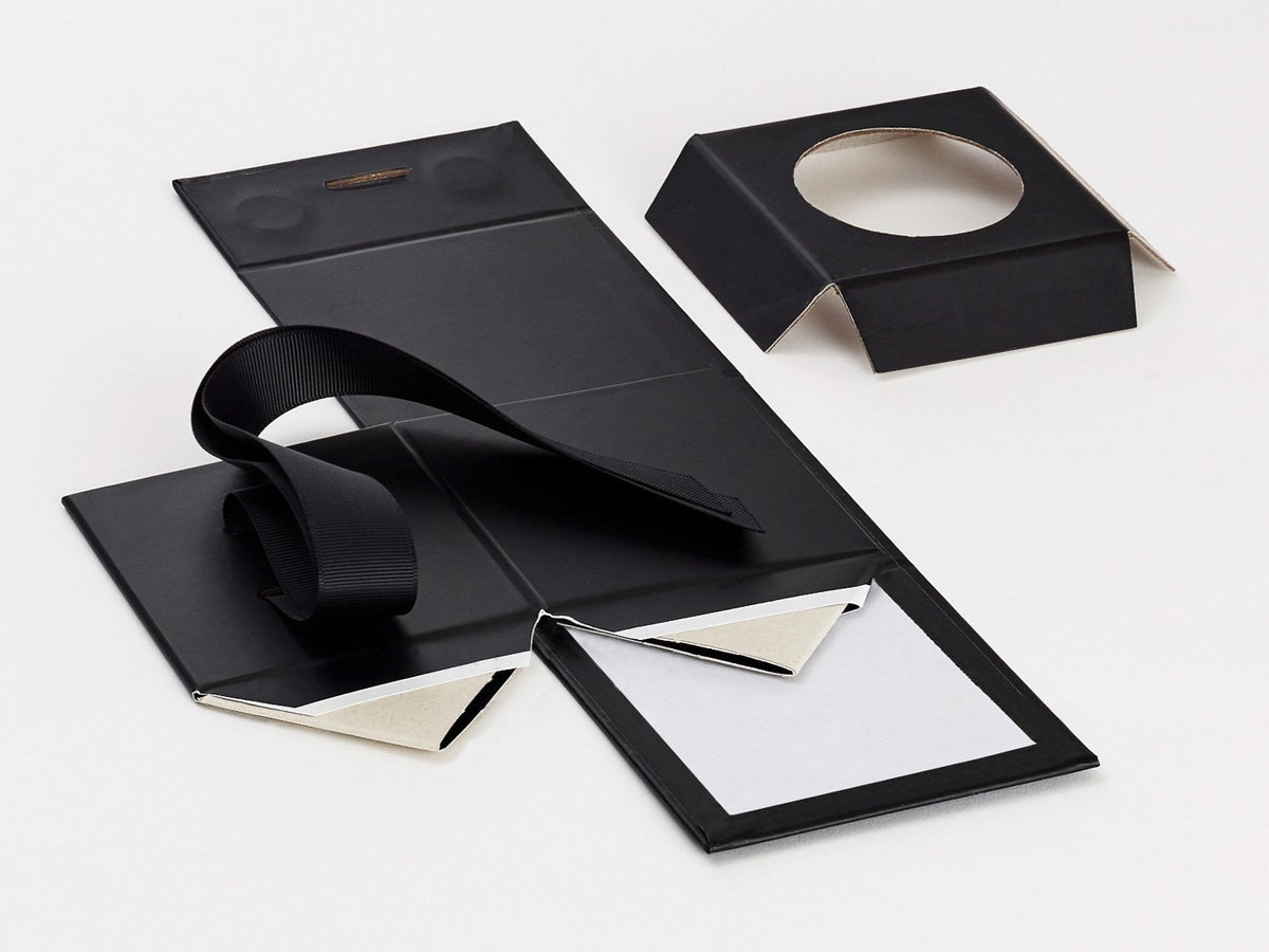 Black Small Cube Gift Box with Changeable Ribbon and Insert