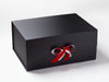 Example of White Grosgrain Ribbon Bow Combined with Bright Red Ribbon on Black Gift Box