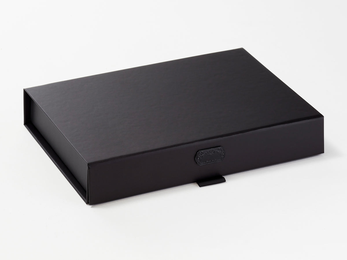Black Metal Slot Deca; Label Featured on Black A5 Shallow Gift Box