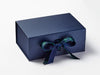 Example of Black Watch Tatrtan Ribbon Double Bow Featured on Navy A5 Deep Gift Box