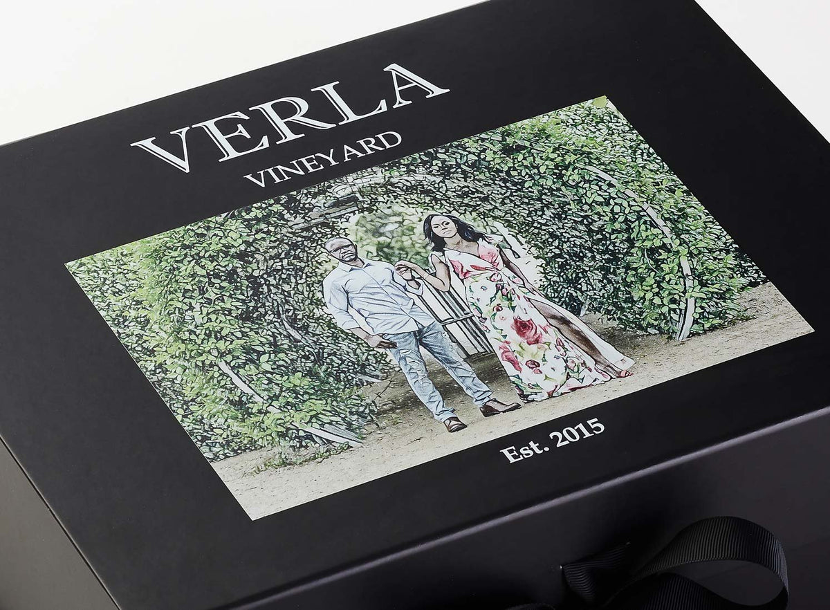 Black Gift Box with Custom CMYK Printed Design