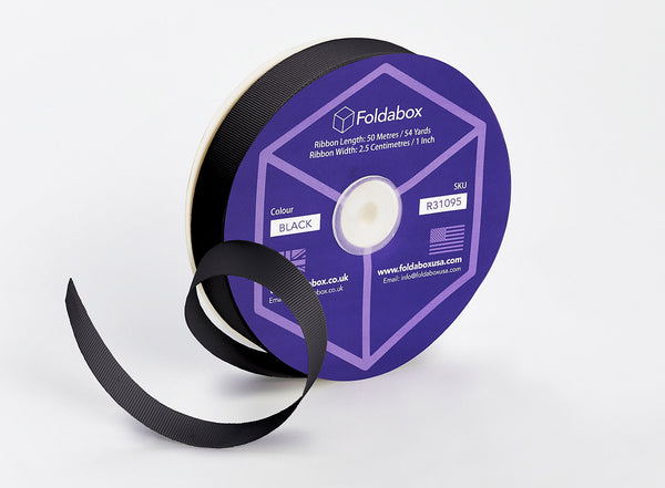 Black Recycled Satin Ribbon Roll from Foldabox USA