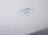 Custom Blue Foil Logo onto Silver Pearl Gift Box Lid