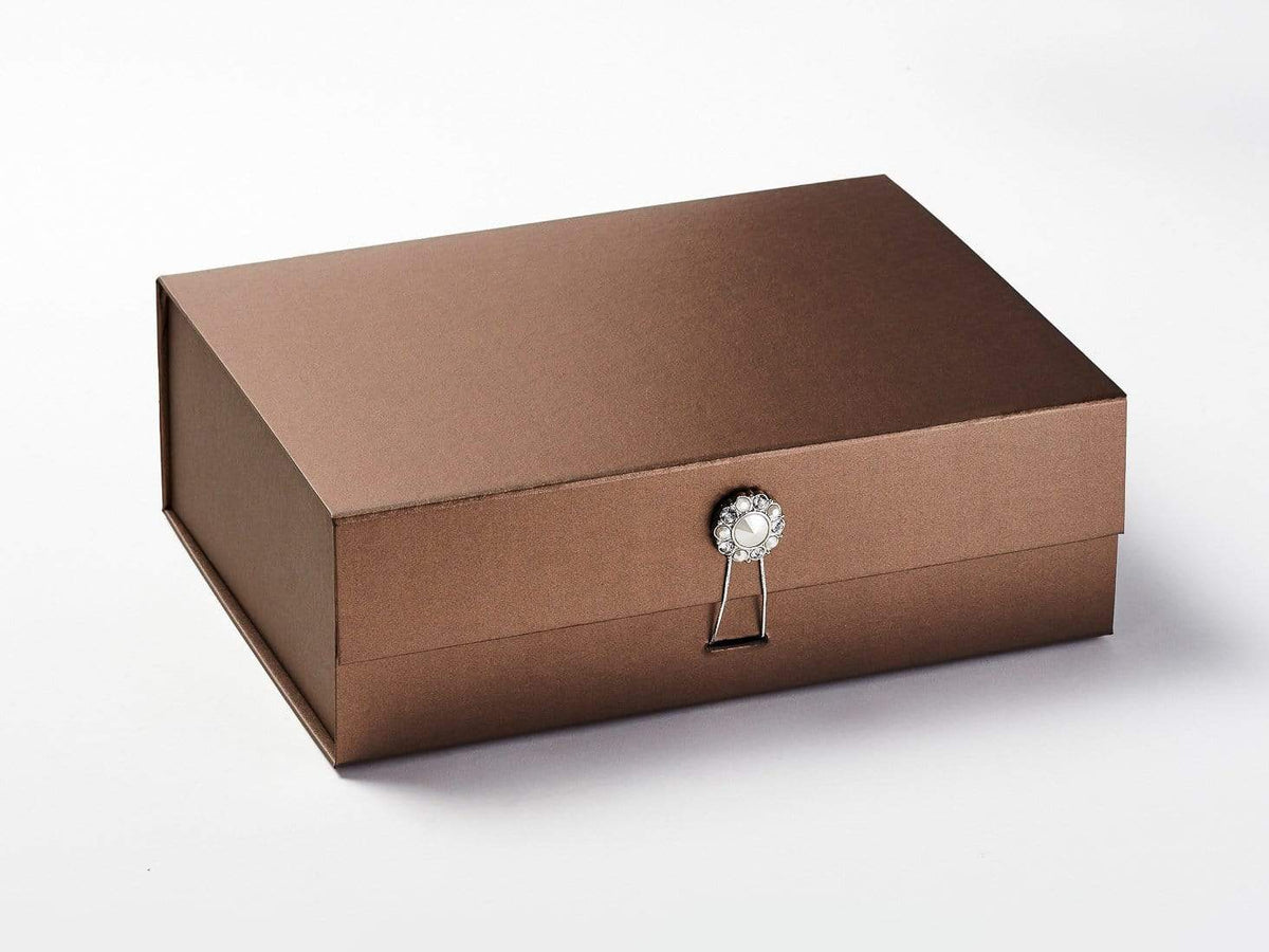 Bronze Gift Box with Pearl and Diamond Flower Gemstone Closure