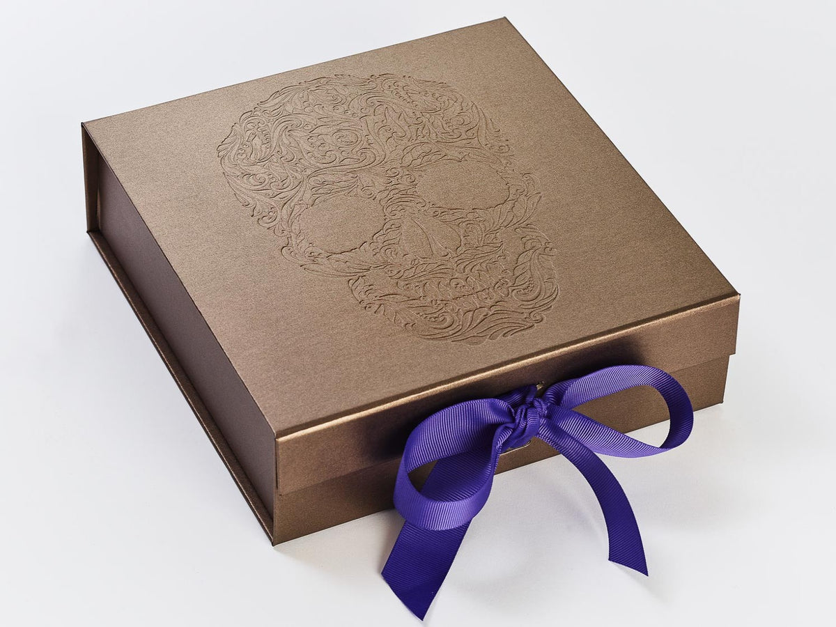 Bronze Gift Box Featured with Regal Purple Ribbon from Foldabox